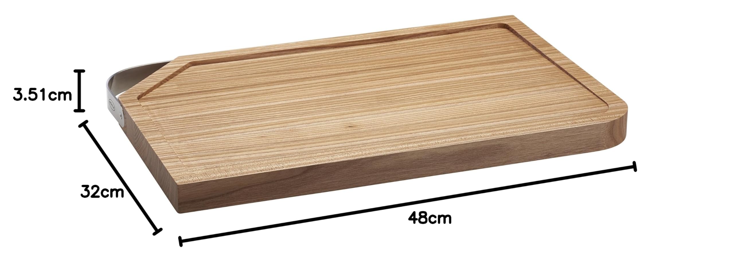 RÖSLE Schneidebrett mit Edelstahlgriff, 48x32cm, Hochwertiges Schneidebrett Holz aus robustem Ulmenholz, Holzschneidebrett für universellen Einsatz, rutschfestes Küchenbrett und Servierbrett