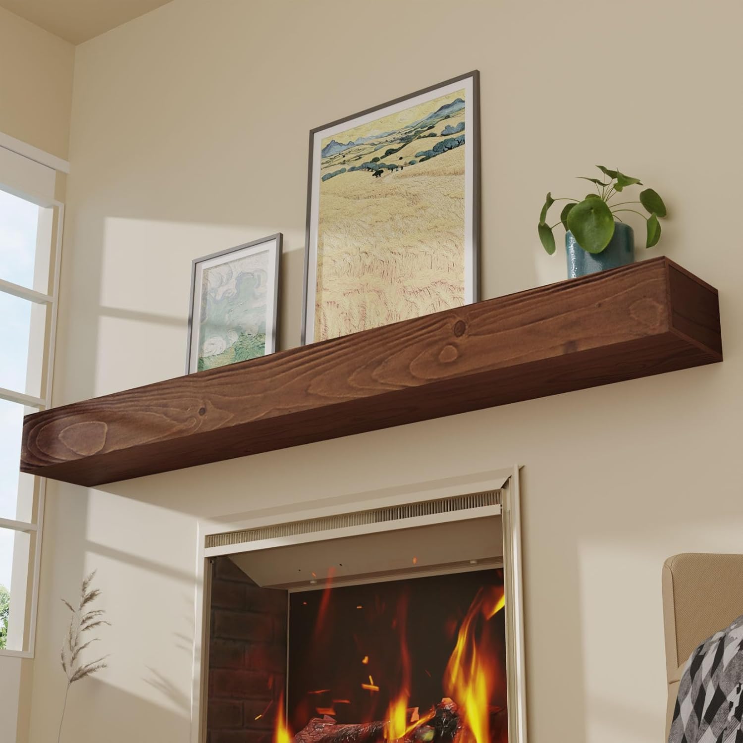 Floating Fireplace Mantel Shelf 60 inch Rustic Solid Wood Mantels for Fireplace Natural Pine Wood Mantle for Fireplace Living Room Farmhouse - 60 X 8 X 5?Rustic Traditional Rustic Traditional 60 X 8 X 5