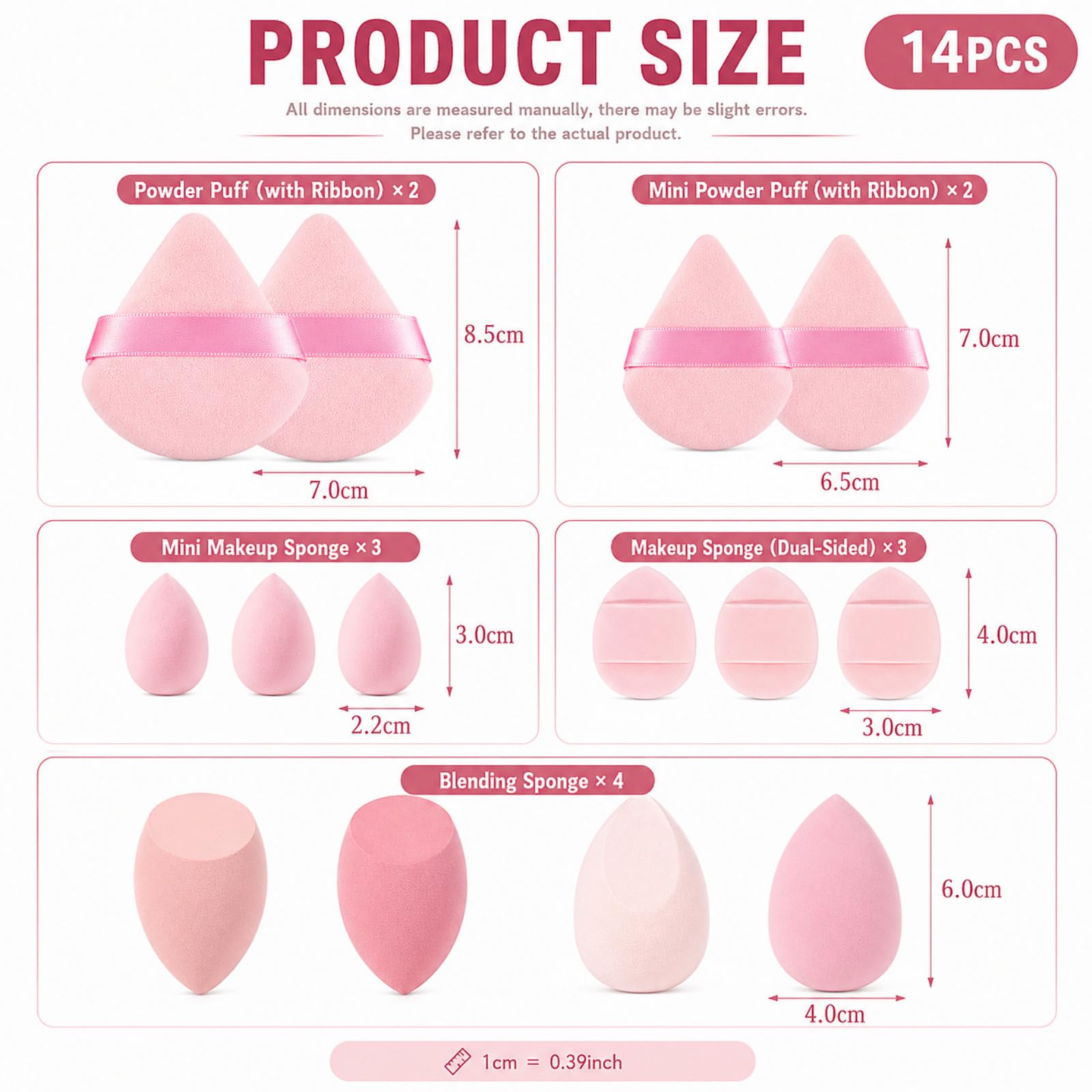 Éponges Maquillage & Houpettes 14 Pcs Rose, Beauty Blender Douces pour Fond de Teint, Correcteur, Poudre – Application Zéro Défaut sans Traces
