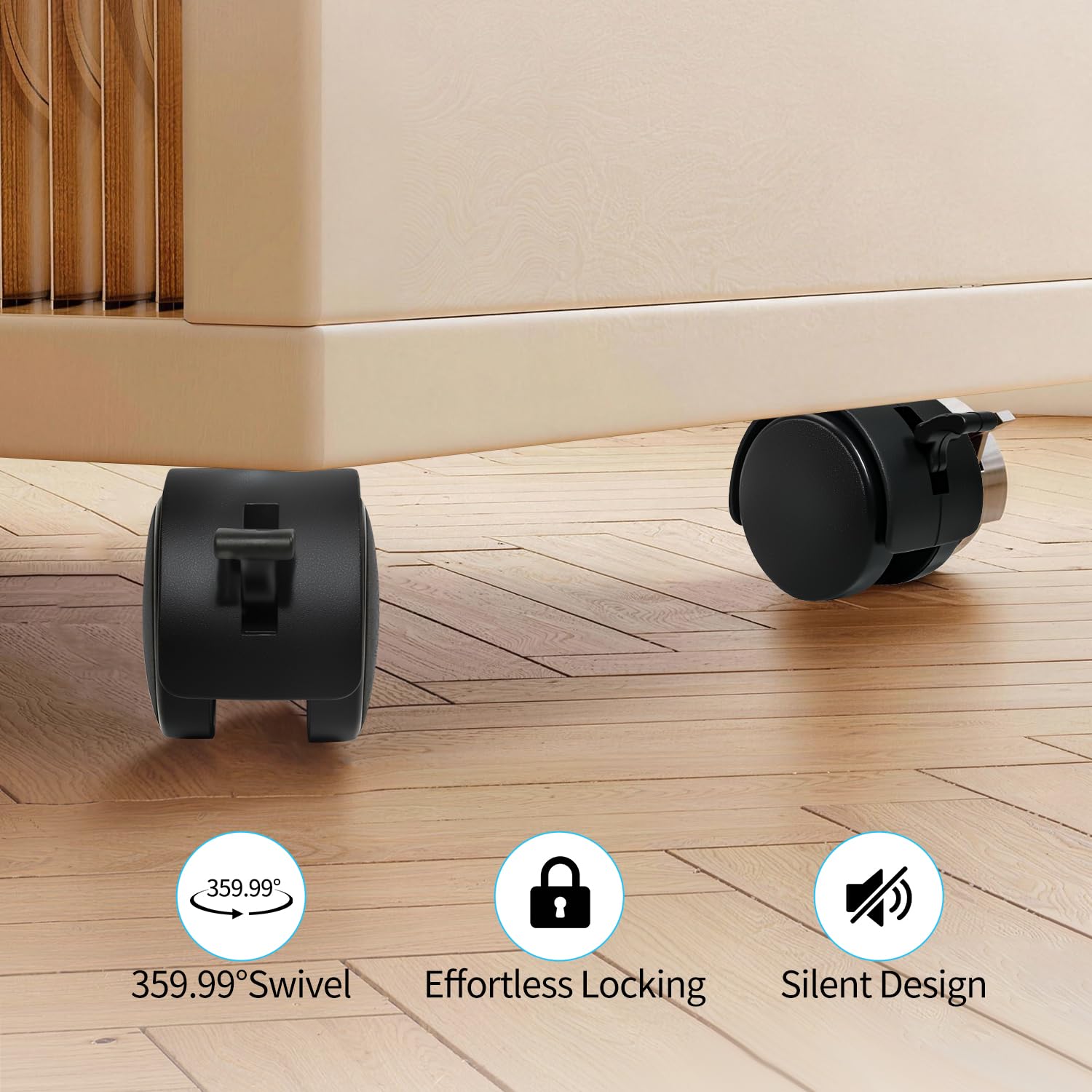 1.5 Inch Casters Set of 4 | Plastic Wheels for Furniture | Swivel Nylon Castor Wheels for Carts, Cabinets, Tables, Muebles (1.5 Inch Black)