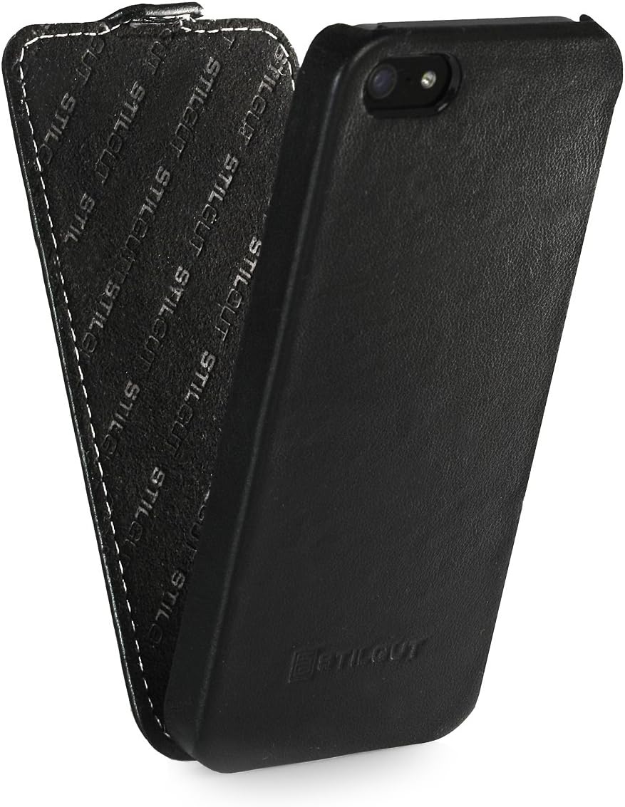 StilGut UltraSlim Genuine Leather Case for Apple iPhone SE & iPhone 5s & iPhone 5, Black - Nappa