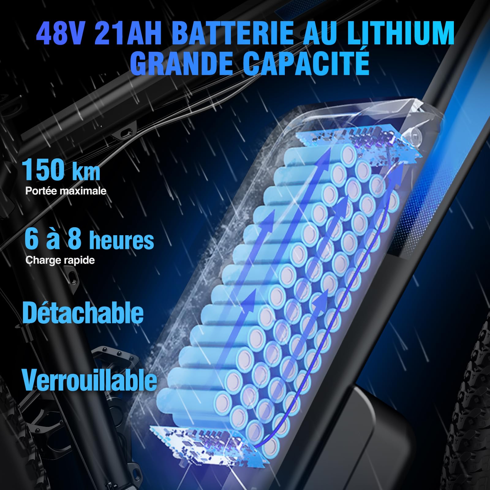 YVY S29 Pro Vélo Électrique, Autonomie 150km, Batterie Amovible 48V 21Ah, VTT Électrique 21 Vitesses, E-Bike Suspension Avant, Double Disque, Écran LCD