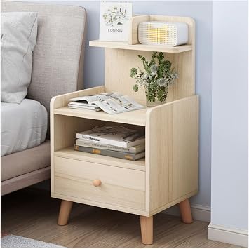 Wood Bedside Table Nightstand with Storage Shelf, Modern Minimalist Bed Side Table Storage Cabinet for Home, Bedroom, Living Room Color Light Wood - 1 Drawer