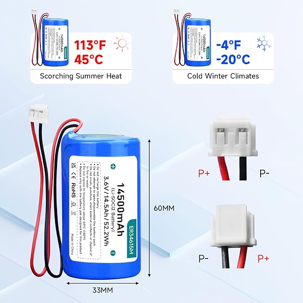 ER34615M Batterie Li-SOCl2 3,6 V 14500 mAh de rechange haute capacité pour sirène extérieure ER34615M-T1 DSC WT4911/WT4911B/WT8911/ADT (non rechargeable) - 4