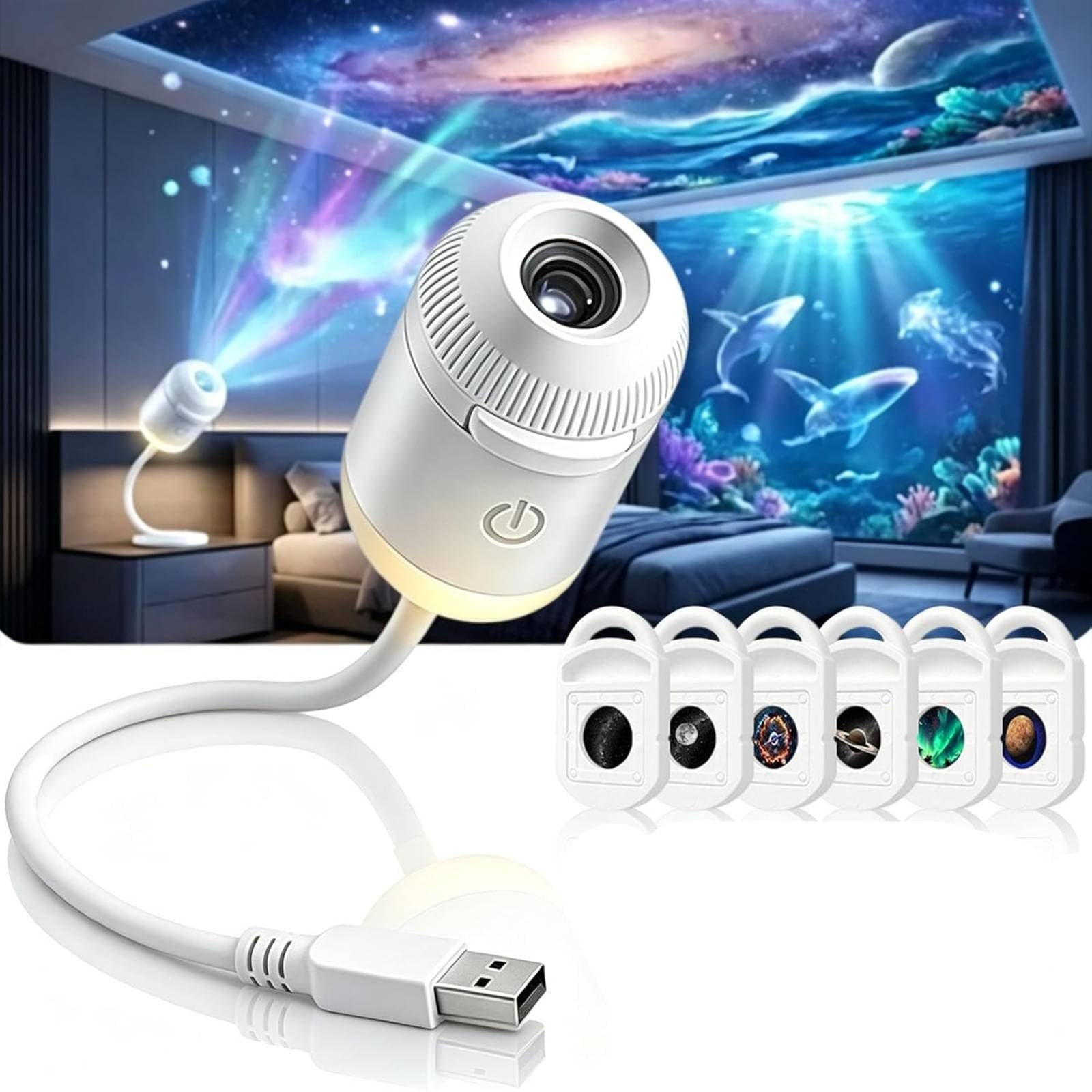 HD Smart Dynamic 5D Holographic Night Light Projector, Plug and Play HD Galaxy Star and Ocean Projector, 360 Rotating 2-in-1 Galaxy Projector Star Night Light for Celling