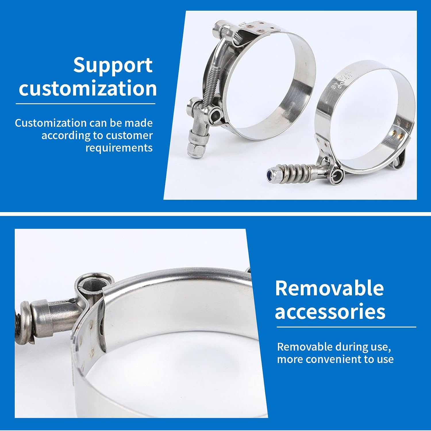 1 Pack 2 Pcs 4 Hose Clamp, 4 Inch Hose Clamp, Large Hose Clamps, 4 Inch T Bolt Clamp, Dryer Vent Clamp, Hose Clamps, Stainless Hose Clamps, Stainless Steel Clamps(Working Range 4.25in - 4.56in)