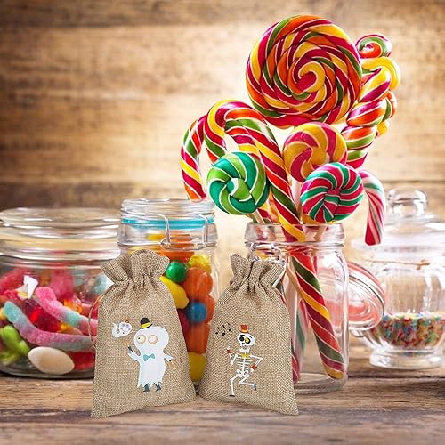 Miniatura 6 de CCINEE 36 bolsas de arpillera para fiesta de Halloween, bolsas de yute de lino de 4 x 6 pulgadas para regalos de Halloween, suministros de