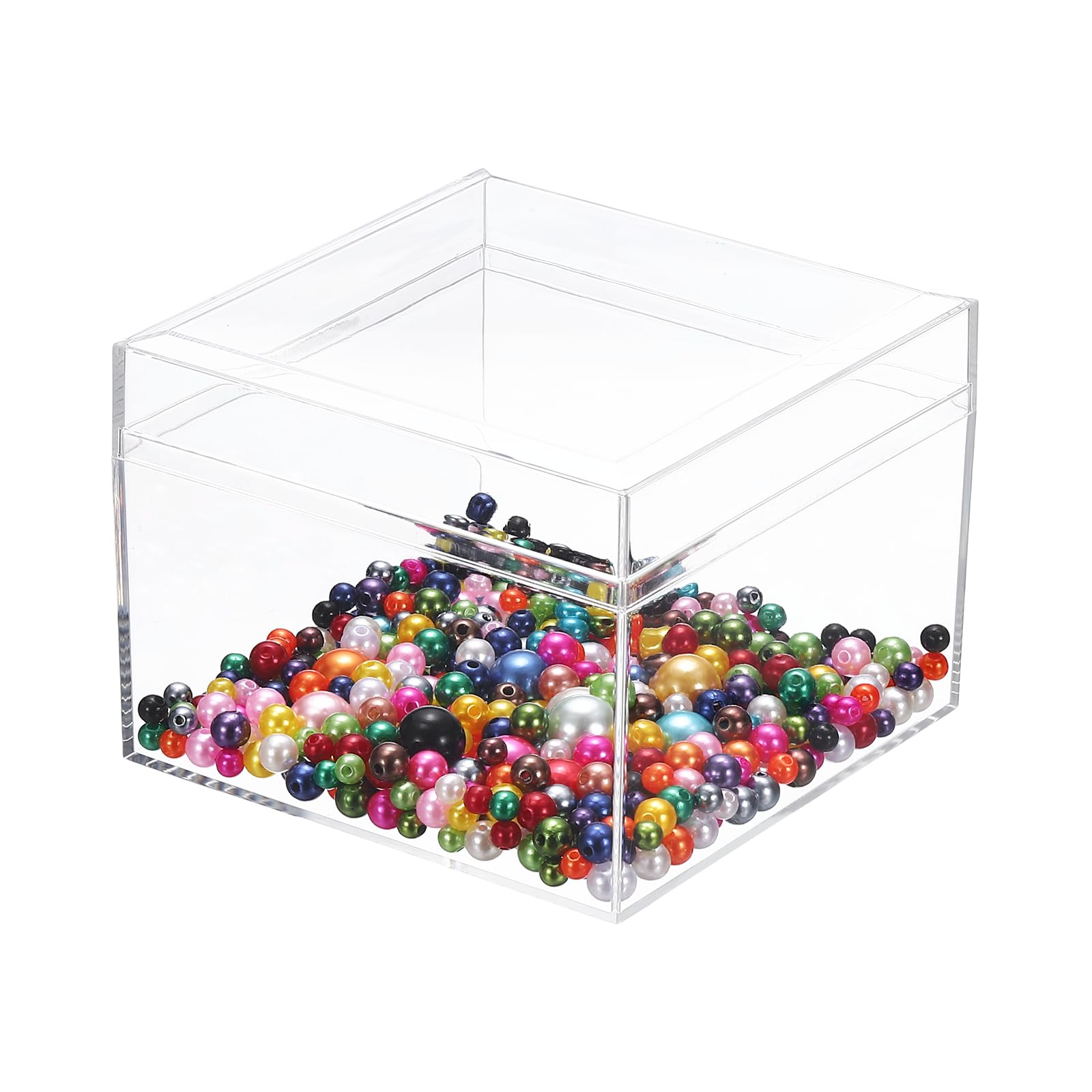 sourcing map 1 Pcs Acrylic Box with Lid, 4.7" x 4.7" x 3.5" Decorative Storage Box Jewelry Display Case for Store Snacks Candies, Wedding Festival Party Gifts, Clear(Rectangle)