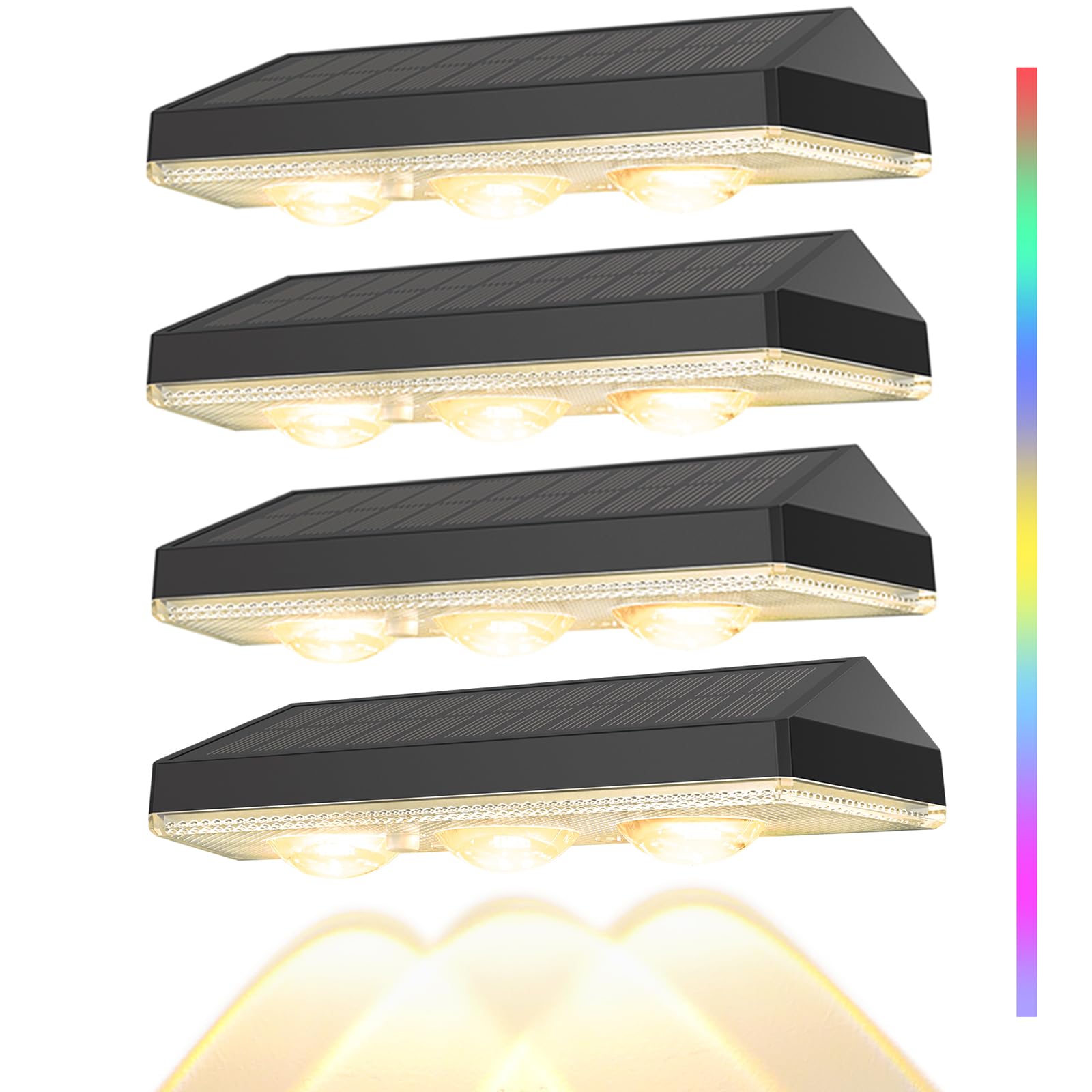 Soiarllt Solar Fence Lights Outdoor Garden 3 Lens,9 Modes Warm Light&RGB Wall Lights Outdoor IP65 Garden Fence Decoration Lighting for Backyard Deck Stair Patio Yard Step-with Mono Solar Panel