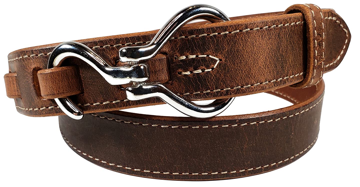 Hoof Pick Style Leather Belt, 100% Solid Leather Belt, Amish Made by Hand in Lancaster, PA (Distressed Brown, Silver Buckle, 42)