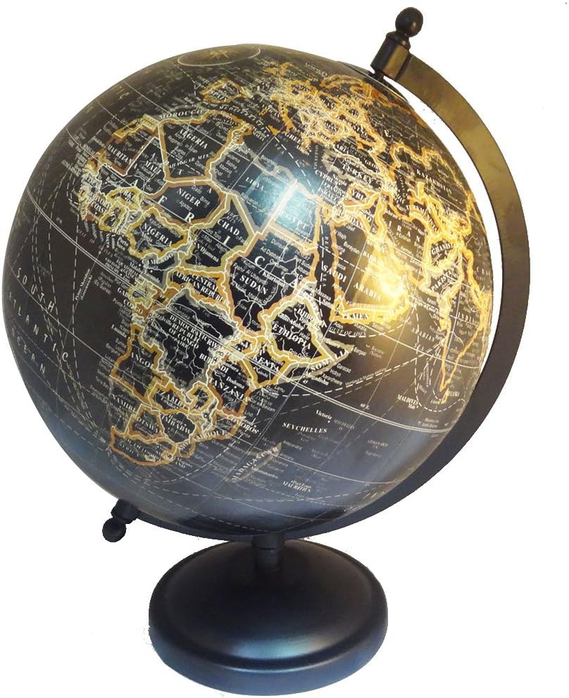 BambooTreeJewels Antique Style Antique Black Handmade World Map Decorative 8" Plastic Globe Iron Standing Home Decor