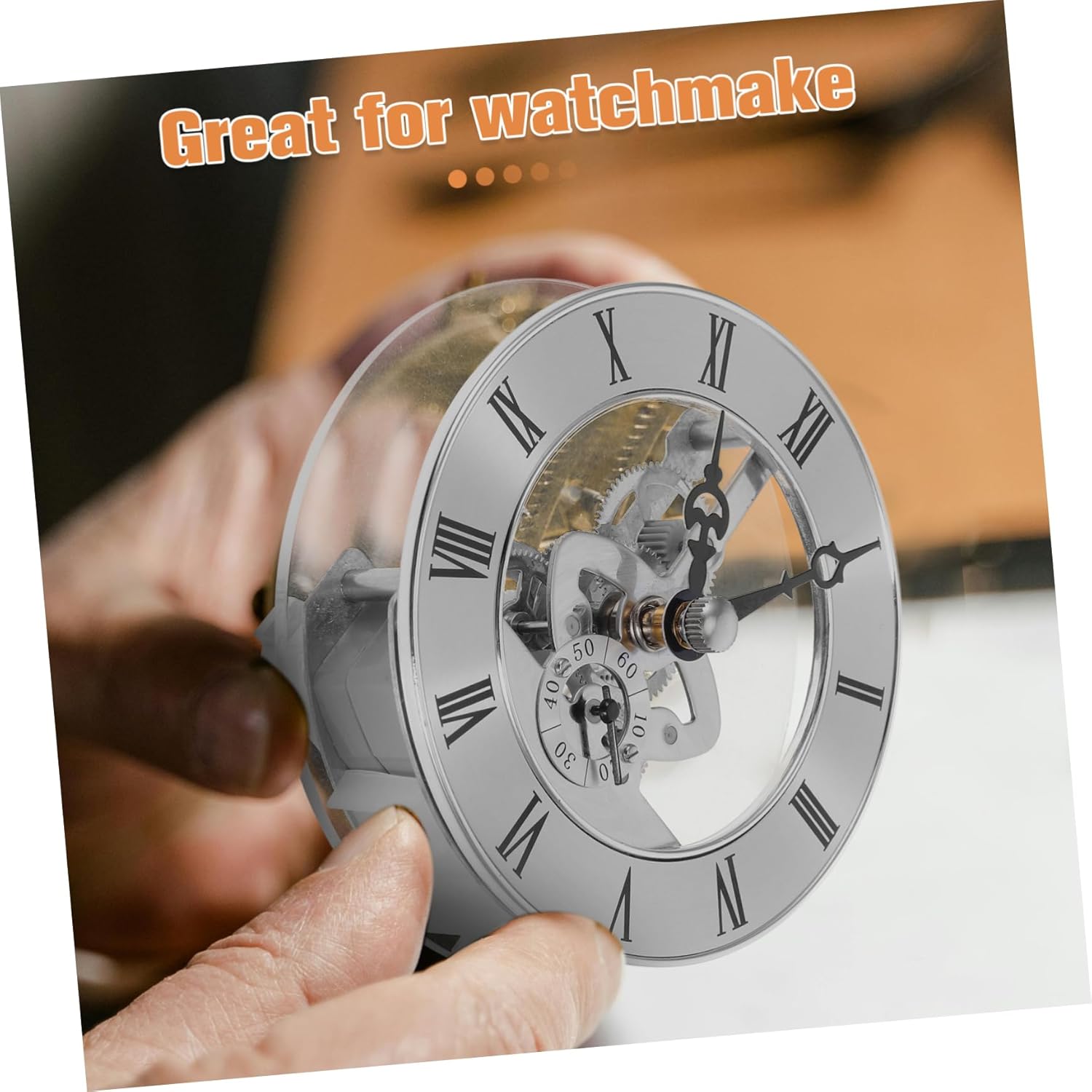 OSALADI Transparent Skeleton Clock Movement Insert with Roman Numerals 3.38In Round Quartz Mechanism for DIY Wall Clock Repair Replacement