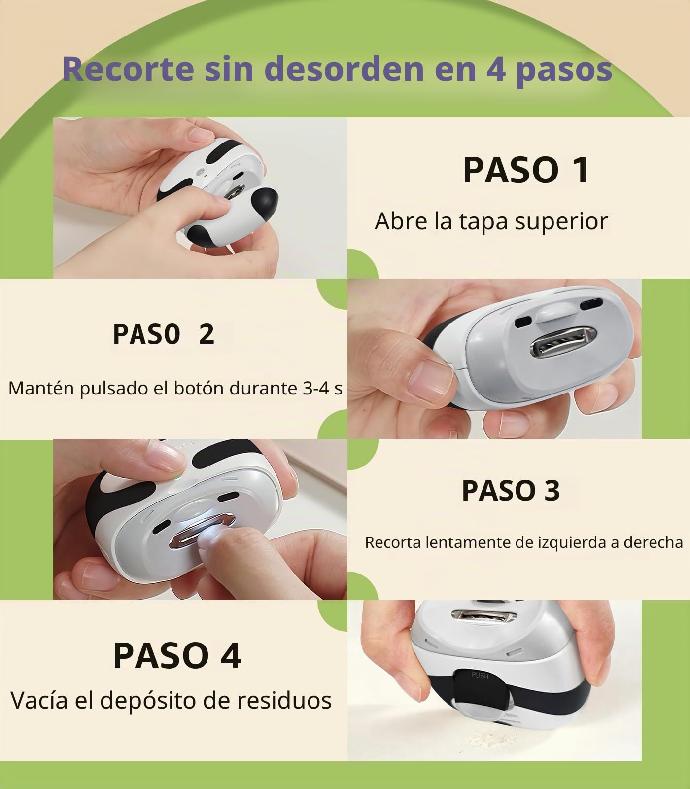 Cortauñas eléctrico 3 en 1con luz LED, recargable | para adultos, personas mayores, niños,regalo aniversario navidad, diseño de panda