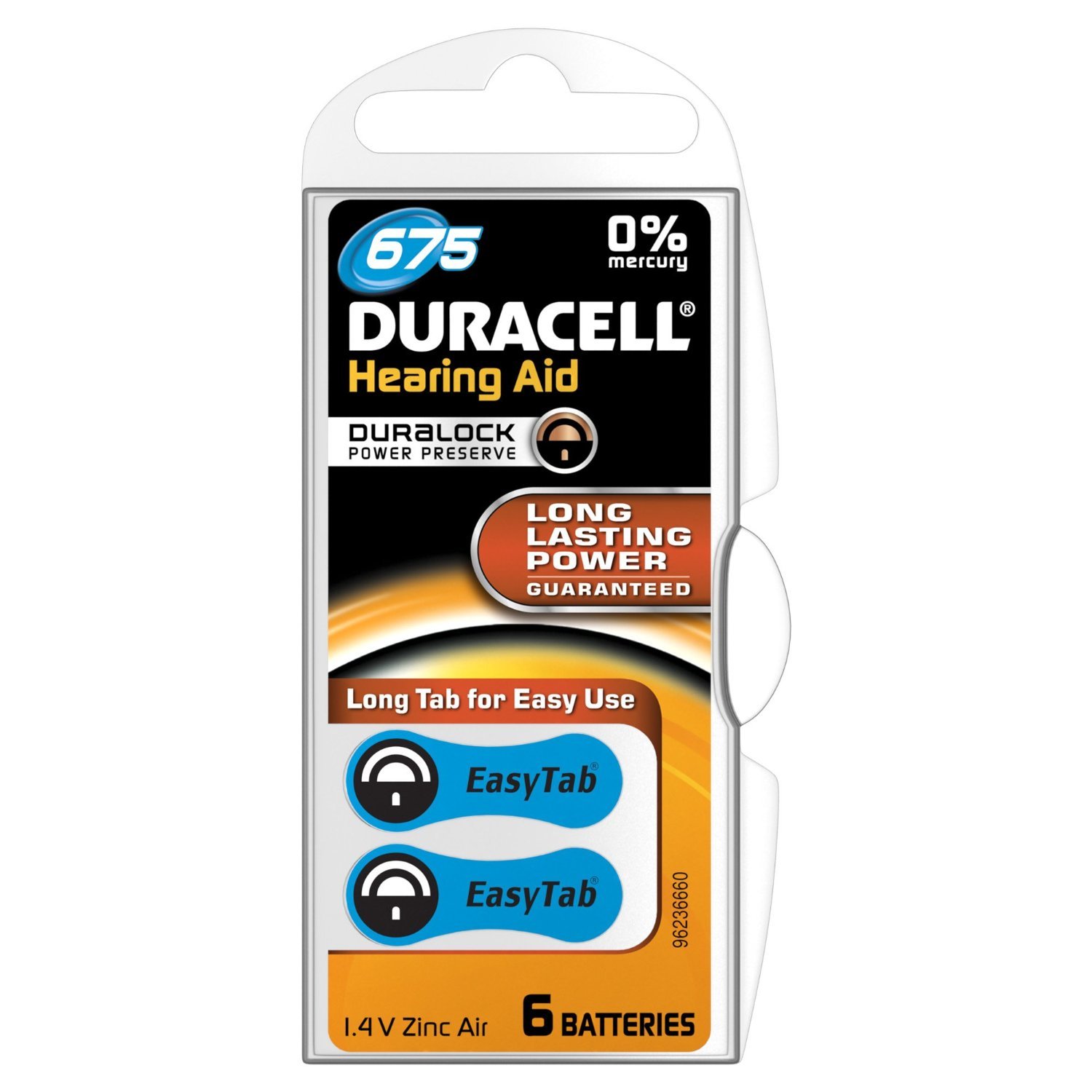 DURACELL Lot de 10 Blisters de 6 Piles auditives Easytab DA 675