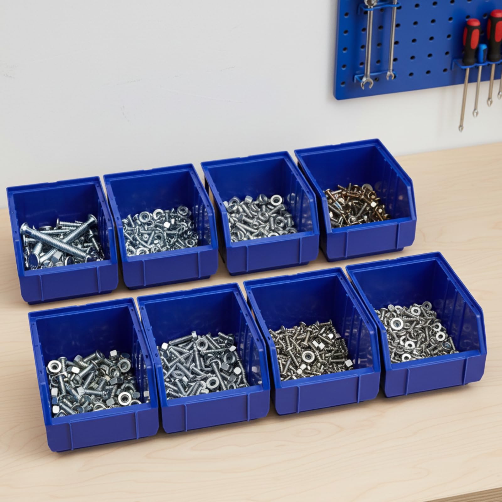8 Stück Sichtboxen – Stapelbare Aufbewahrungsboxen aus PP (Polypropylen), verschiedene Größen, Lagerboxen für Werkstatt, Keller, Büro & Haushalt (335 × 209 × 152 mm (02))