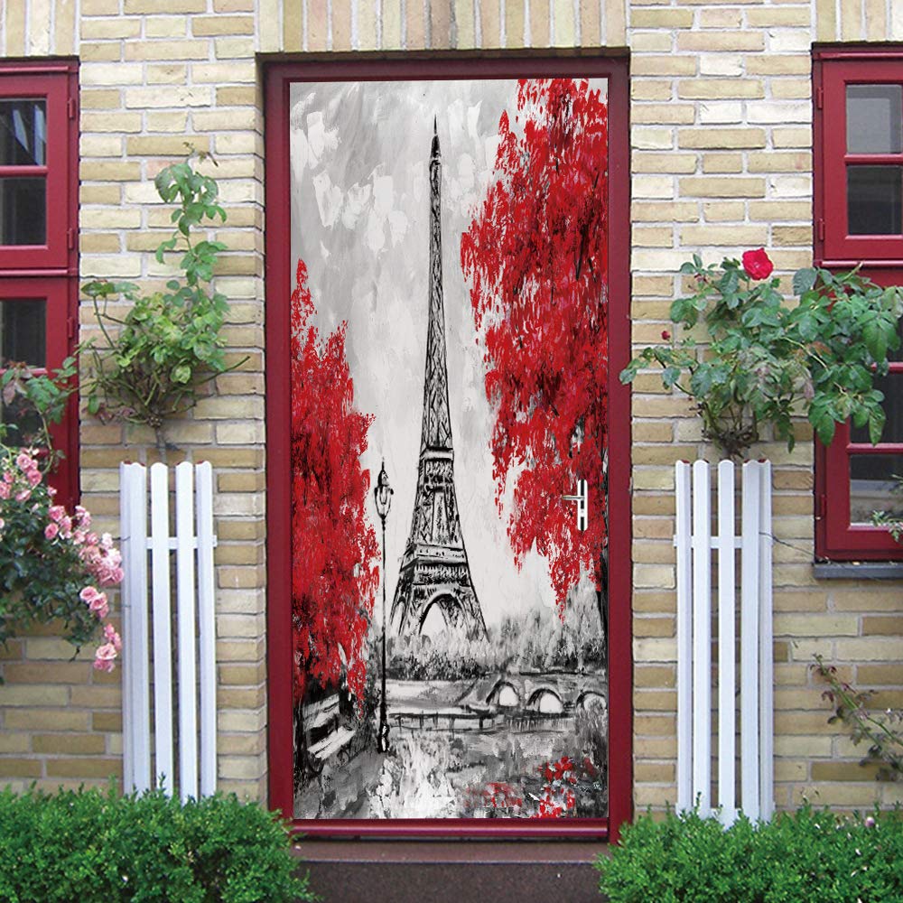 Poster autocollant porte trompe l'oeil 3D déco chambre vinyle 93x205 cm