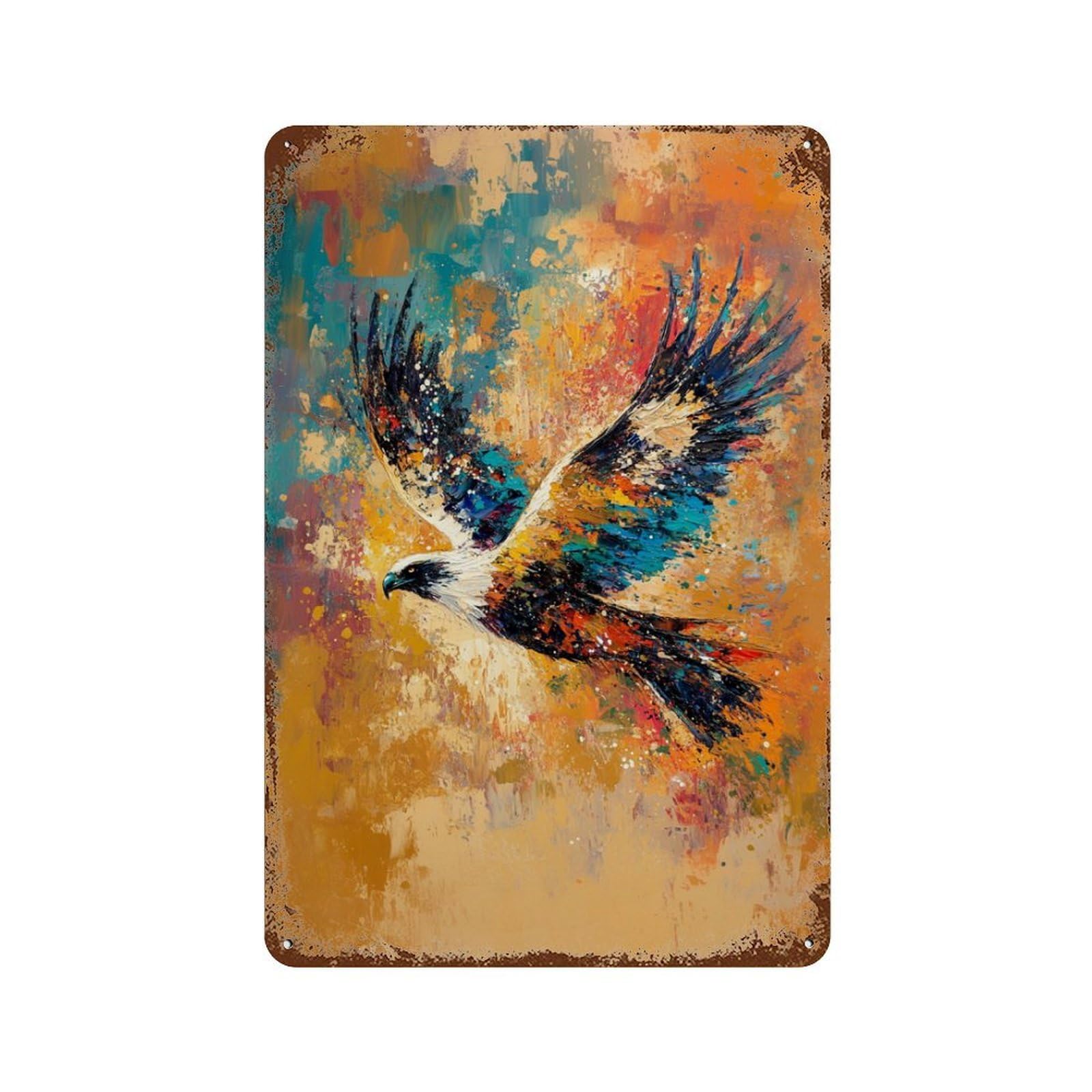Weathered Tin Sign Eagle Art Print, Wildlife Decor 11.8"x7.9", Rustic Home Decor for Basement, Hobby Room And Garage Decor