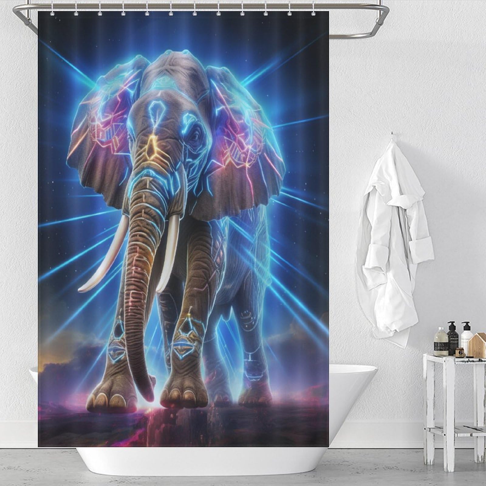 Rideau de douche éléphant en tissu imperméable lavable 122x183cm