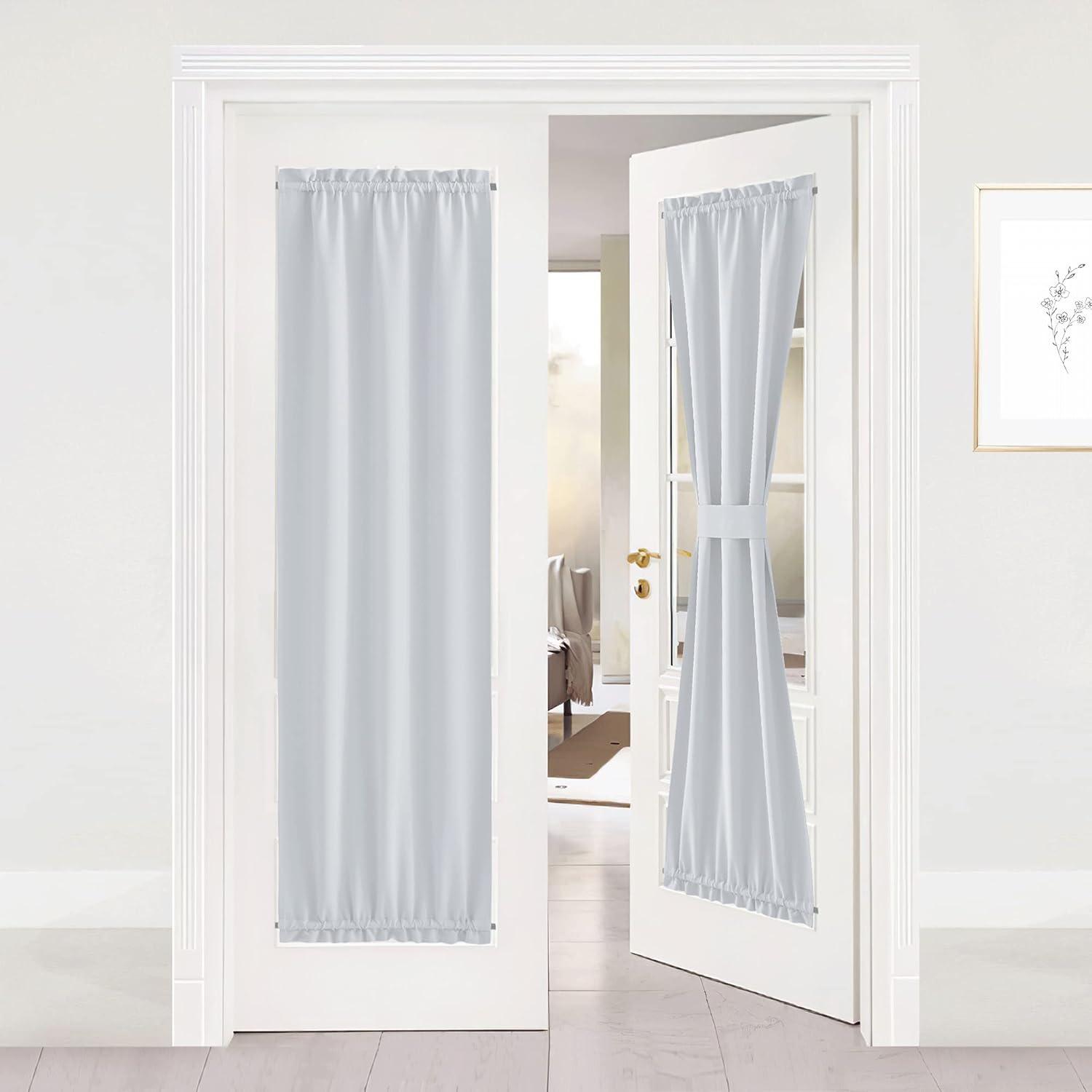 NICETOWN 100% Linen Blackout Door Curtain 26" W x 69" L Bundle with Blackout Door Curtain 25" W x 72" L, Greyish White