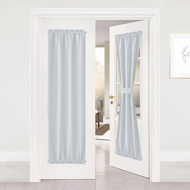 NICETOWN Greyish White French Door Curtains with Tieback for Window Cover | Thermal Insulated Curtain, Front Back Glass Window Shade, Sidelight Privacy for Living Room (25W by 72L inches, 1 Panel)