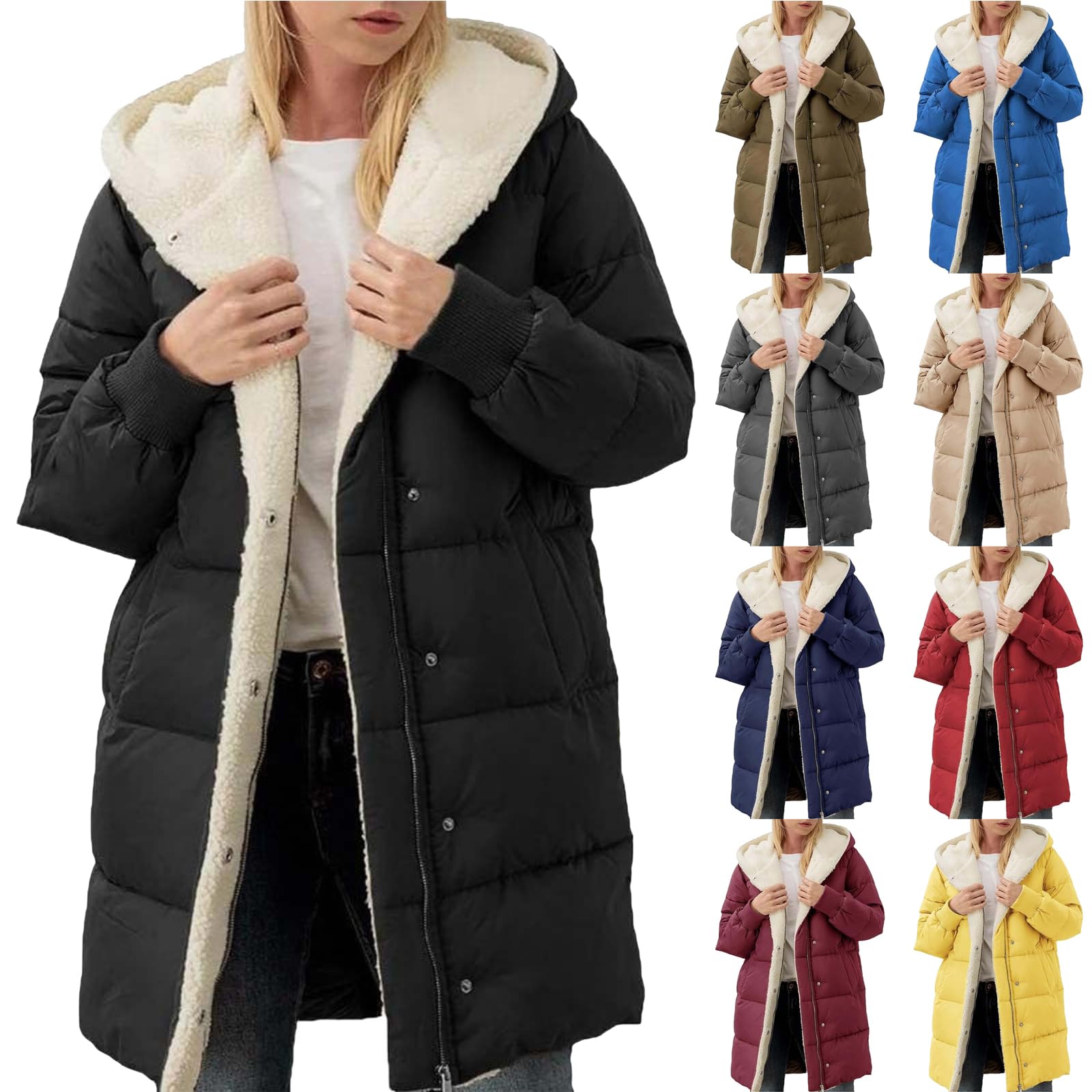 Winterjacke Damen Lang Warm Gefüttert Parka Fleecejacke Outdoor Kapuzenjacke Reißverschluss