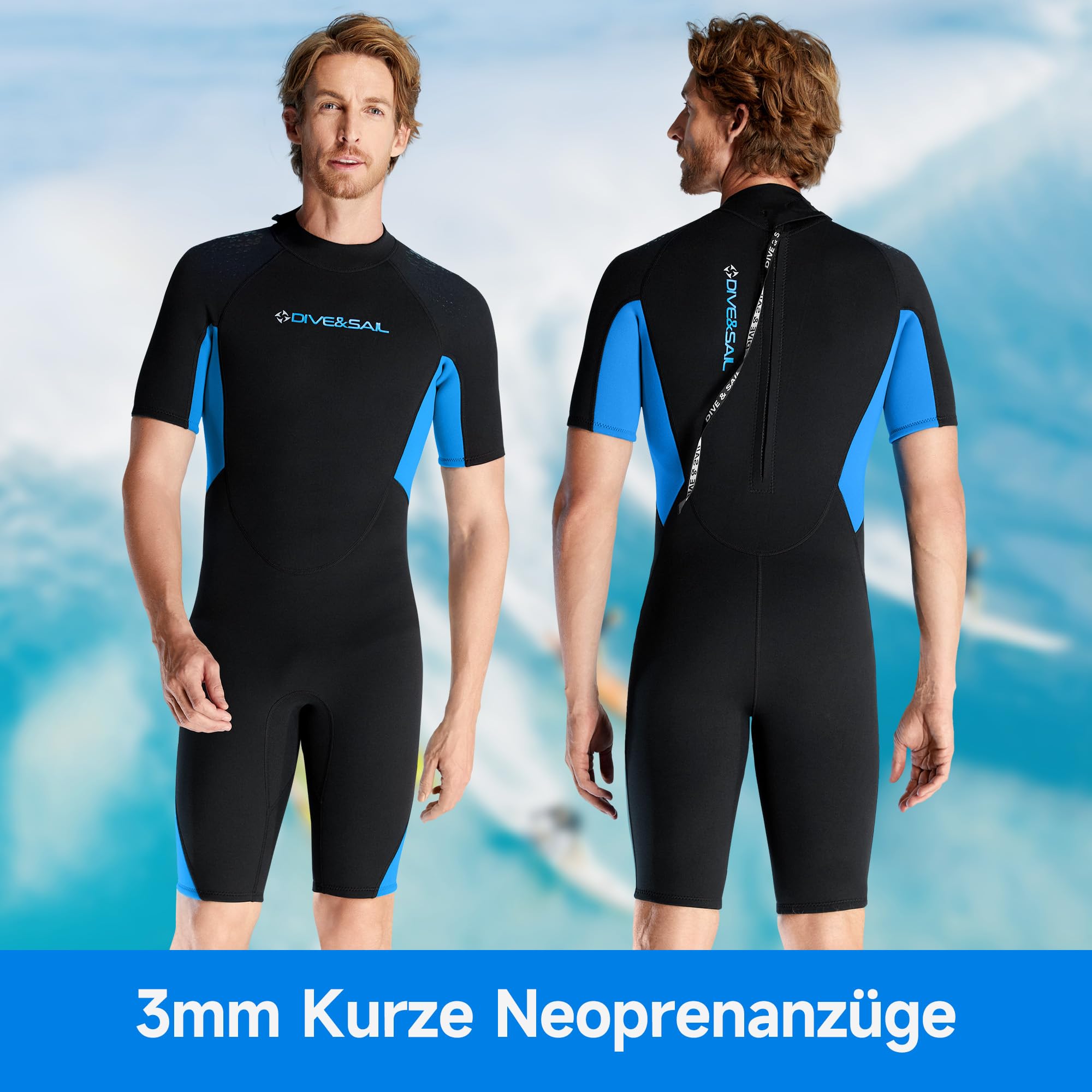 Combinaison courte en néoprène pour homme et femme - Manches courtes - 3 mm - En néoprène - Chaude - Fermeture éclair dans le dos - Pour combinaison de plongée, snorkeling, surf, canoë