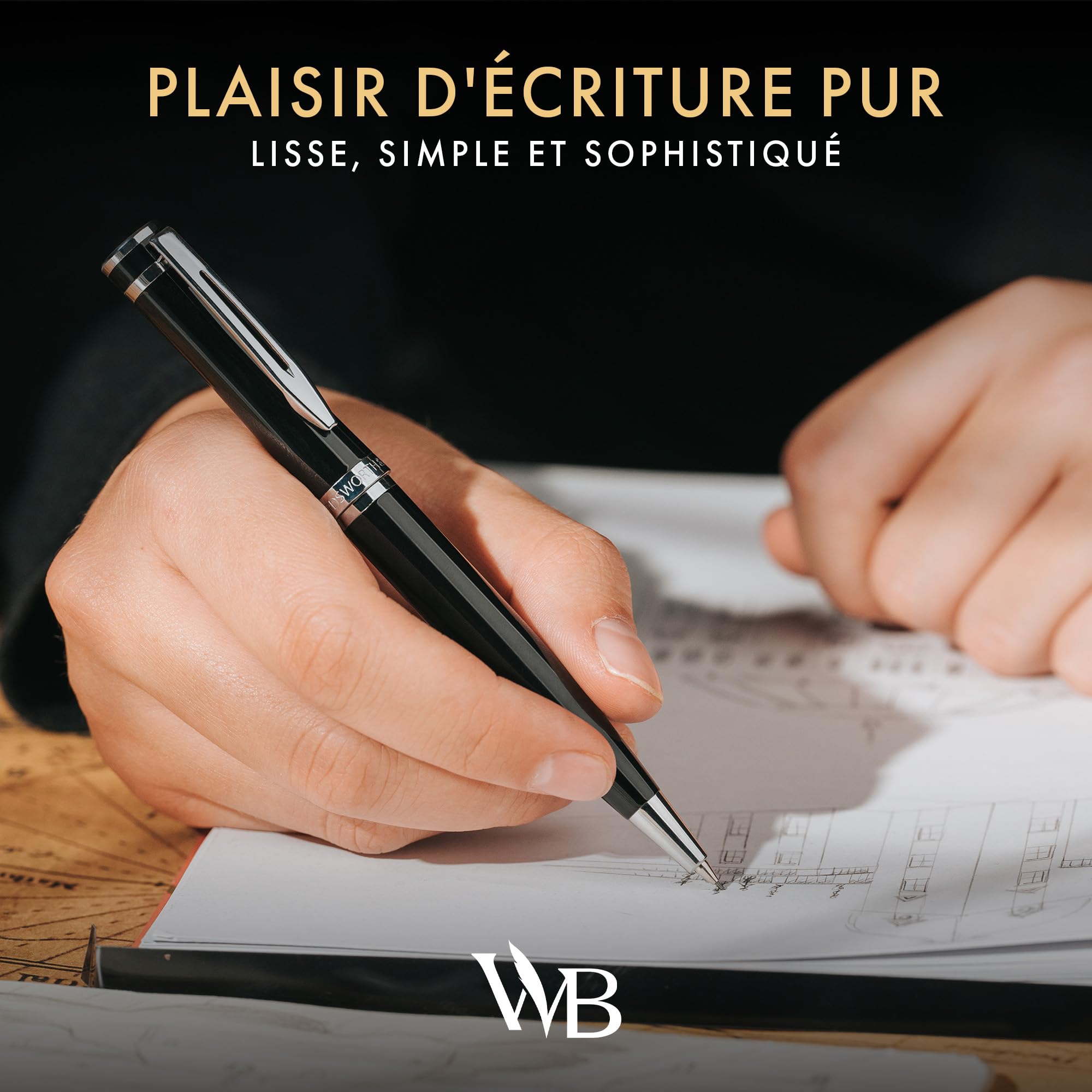 Wordsworth et Black Crayon Mécanique Mine de Graphite - Laque Noire avec Finition Chromée, Mine de 0,7 mm, Coffret Cadeau pour Hommes et Femmes, Crayons Professionnels de Bureau
