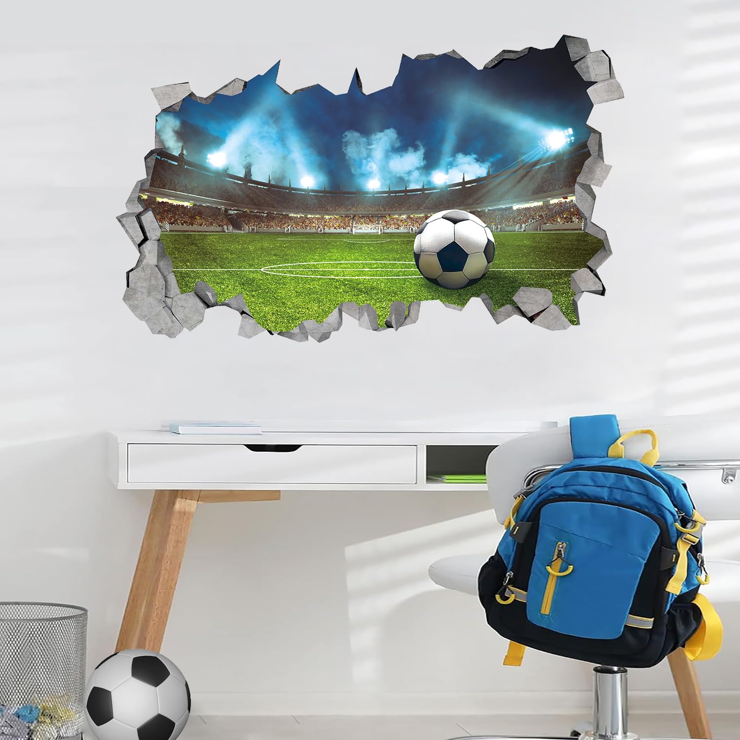 KAIRNE Large 3D Football Stadium Wall Sticker,Football Wall Stickers for Boys Bedroom,Football Player Wall Decals for Nursery,Soccer Sport Wall Stickers for Kids Room Playroom Classroom Wall Decor - Image 4