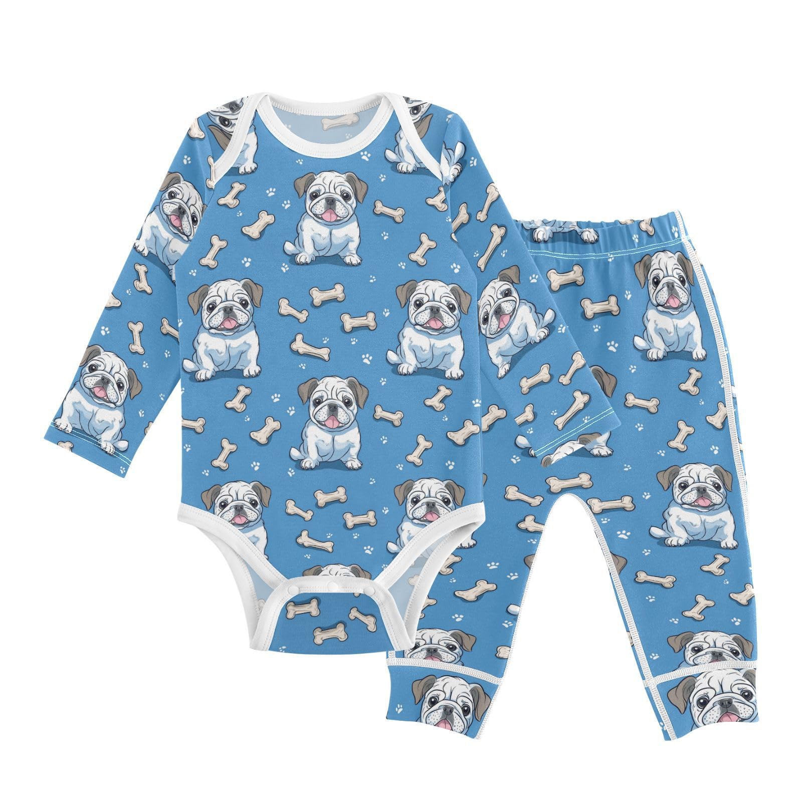 vvfelixl Baby Bodysuits Pants Sets Bulldogs Bones Cartoon Long Sleeve Baby Onesie Clothes for Boys Girls 3-6M