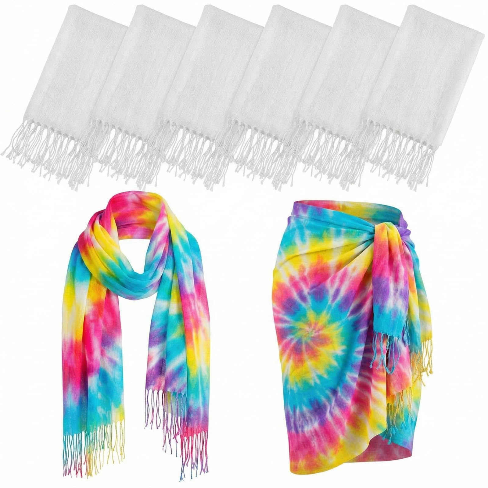 Suhine Blank White Cotton Scarf to Tie Dye, Full Cotton Scarf Bikini Cover up Wraps Tie Dye Fabric