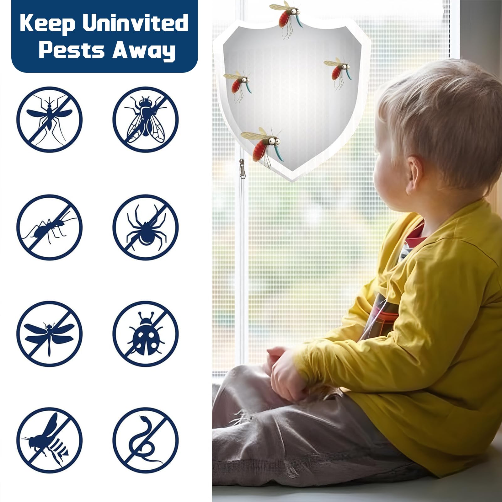 Window Fly Screen, Fiberglass Mesh Mosquito Window Screens Replacement Kit with Zipper - Image 2