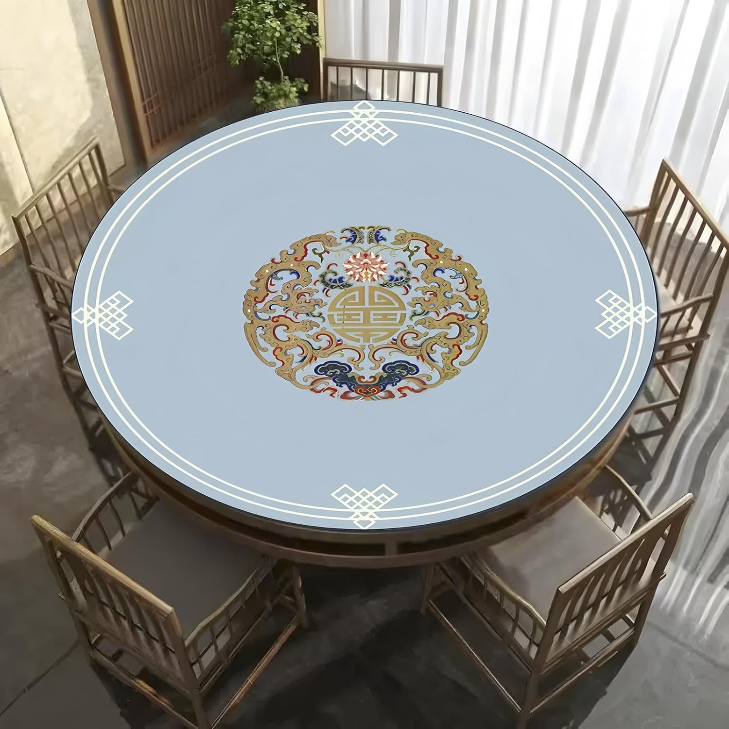 Round Mahjong Mat Thickened and Non-Slip Mahjong Tablecloth with Carrying Bag, Home Play Mat for Mahjong, Poker, Card, Board, Tile Games(Sky Blue,85cm/33.46in)