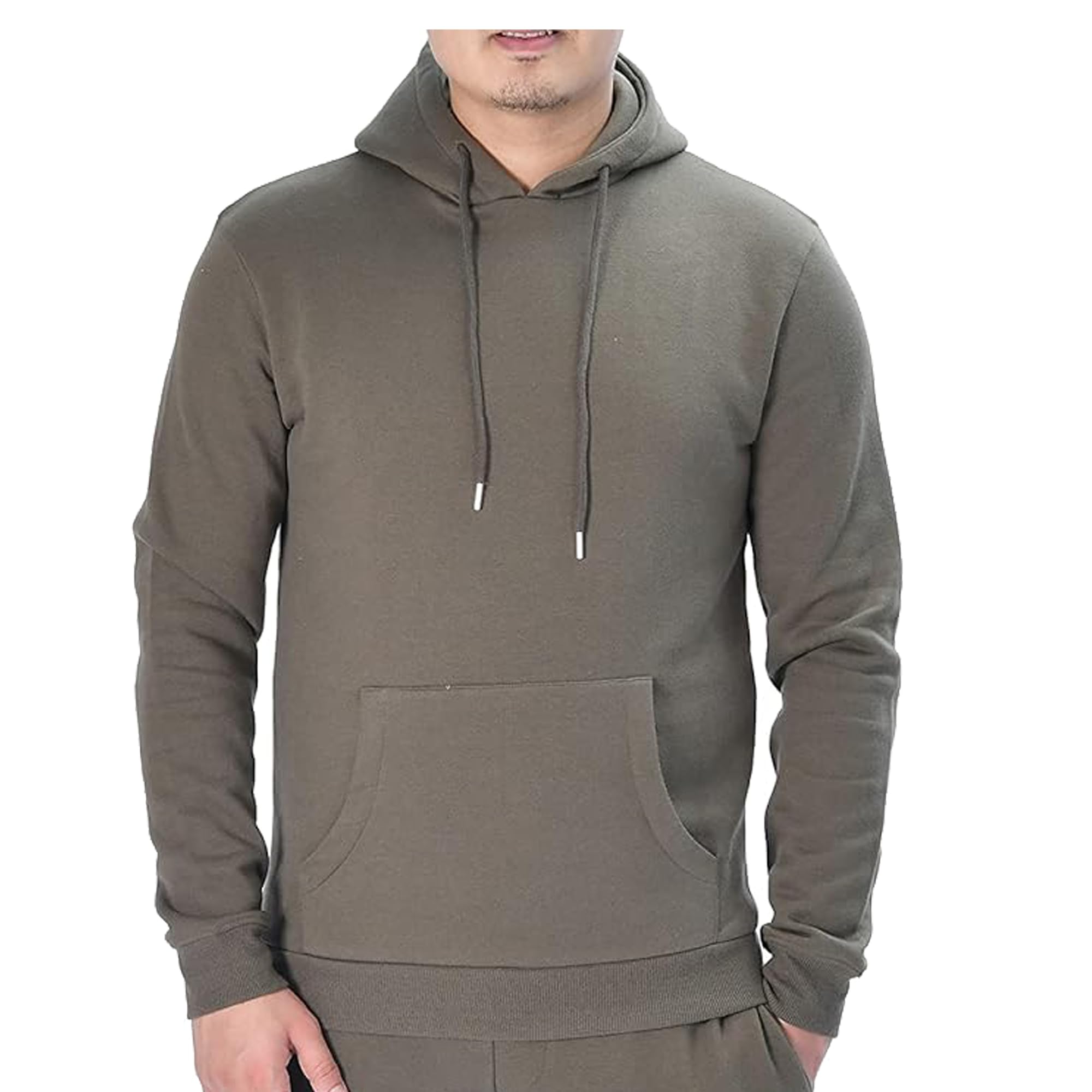 M17 Mens Recyled Pullover Hoodie Casual Hooded Sweatshirt Hoody Jumper Top Classic Plain Jacket Long Sleeve with Pocket (XL, Khaki Green)