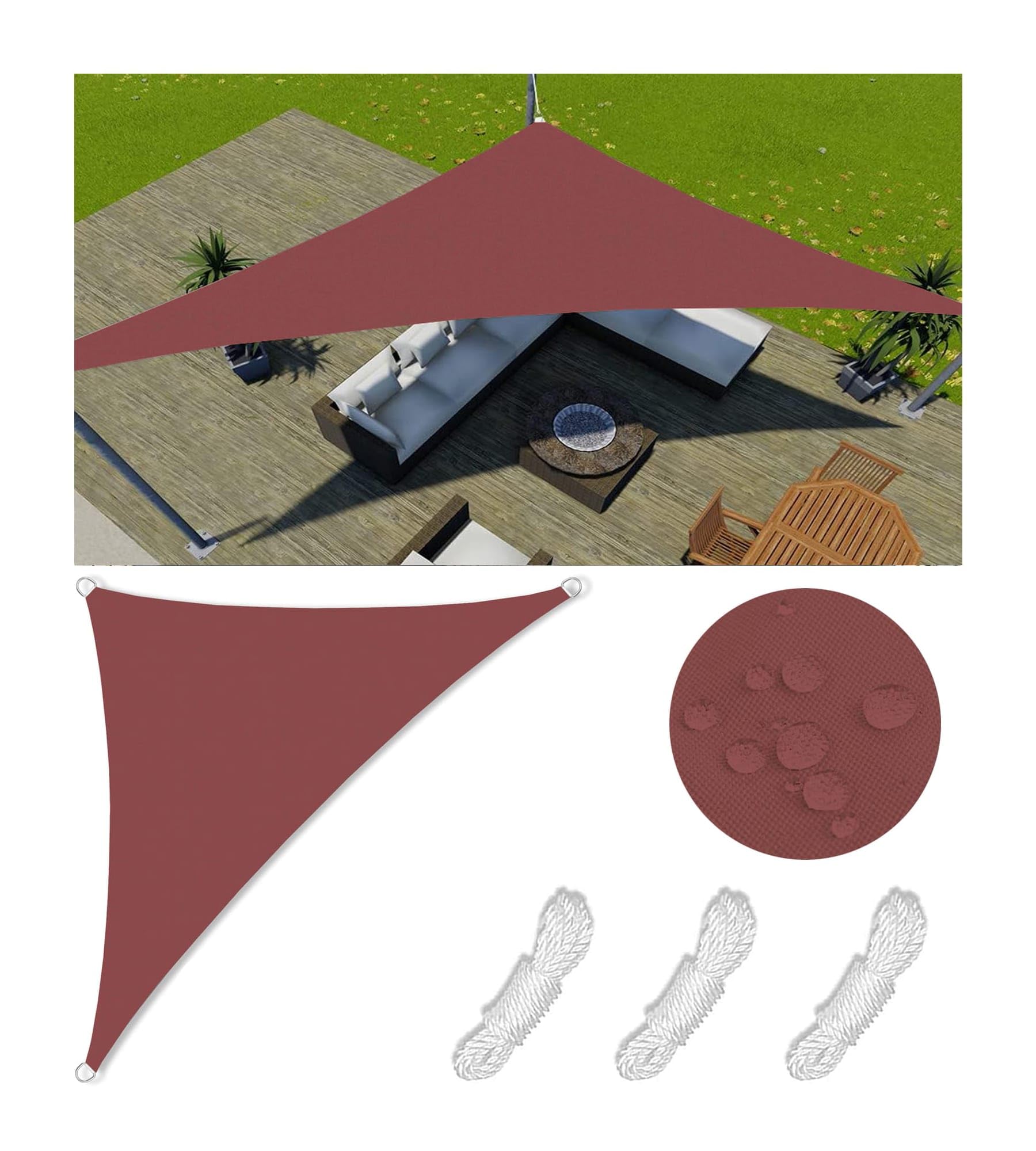 Bâche d'ombrage triangulaire haut de gamme en tissu imperméable 3.8m