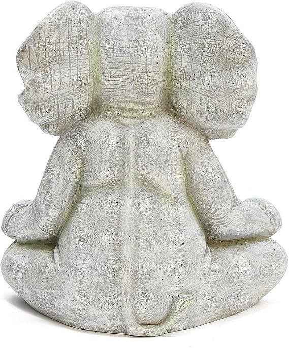 LuxenHome Elephant Garden Statue,16.34'' Gray MgO Meditating Elephant Statue Unique Lucky Elephant Decor Zen Sculptures for Garden Patio Home & Office Decor Housewarming Gift