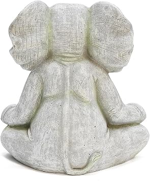 LuxenHome Elephant Garden Statue,16.34'' Gray MgO Meditating Elephant Statue Unique Lucky Elephant Decor Zen Sculptures for Garden Patio Home & Office Decor Housewarming Gift