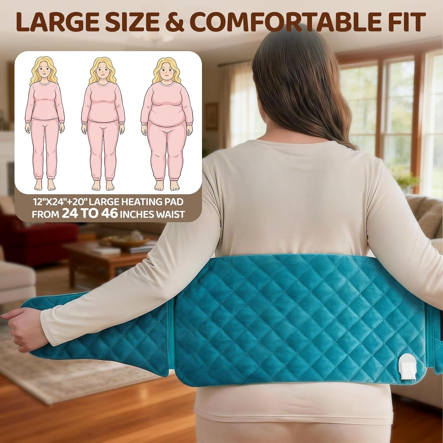 Mewaii Electric Heating Pad for Back Pain Relief, Large 23.6" x 11.8" Moist Heating Pad with 7 Heat Settings, Smart Timer, Ultra-Soft Washable Fabric, Gift Choice for Women & Men - Image 4