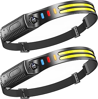 VKH Wiederaufladbare LED-Kopflampe, Superhelle 230° Weitwinkel-Weißlicht-Kopfleuchte mit Sensor, 1500 mAh Akku, IPX5 wasserdicht, 2 Stück