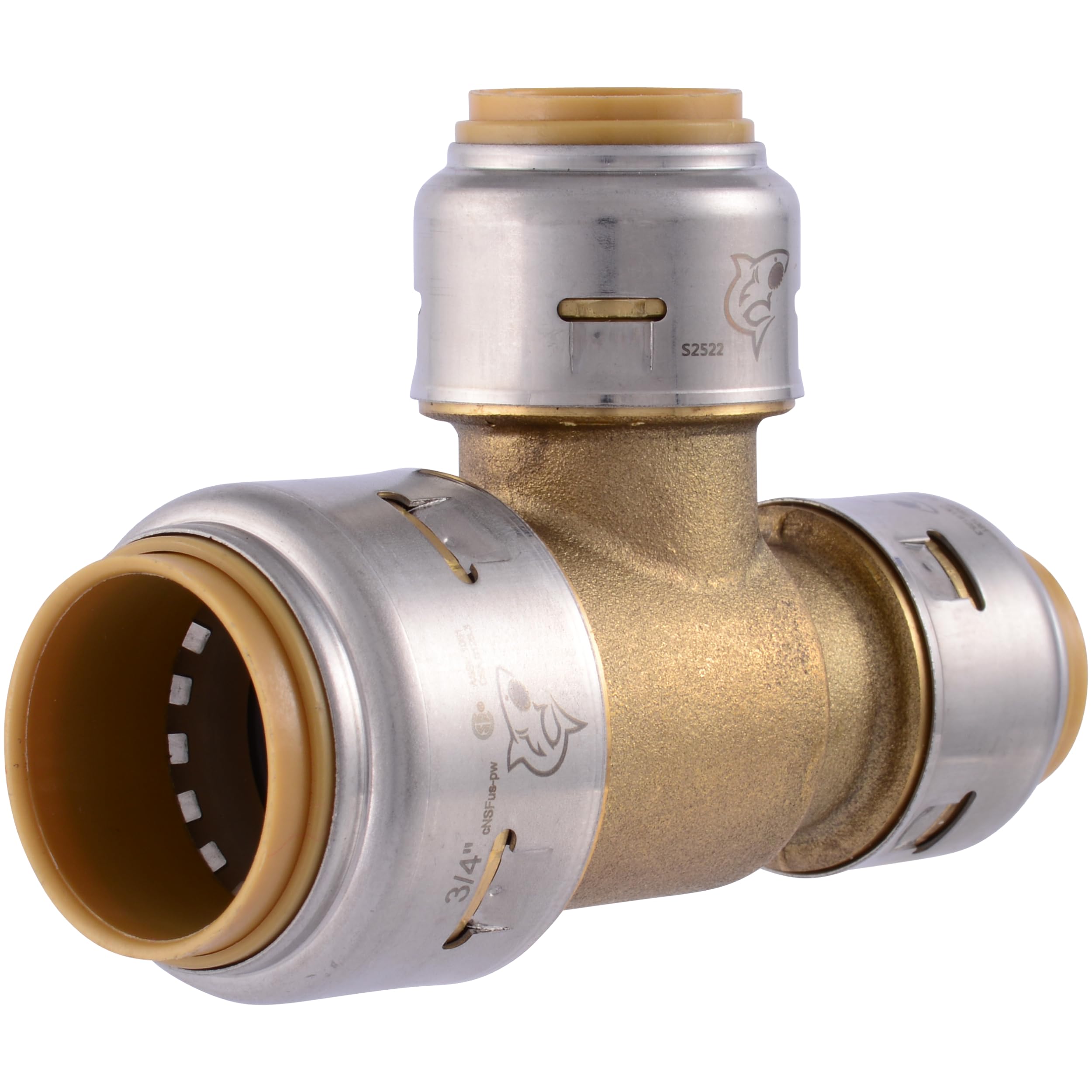 SharkBite Max 3/4 Inch x 1/2 Inch x 1/2 Inch Reducing Slip Tee, Push To Connect Brass Plumbing Fitting, PEX Pipe, Copper, CPVC, PE-RT, HDPE, UR454A