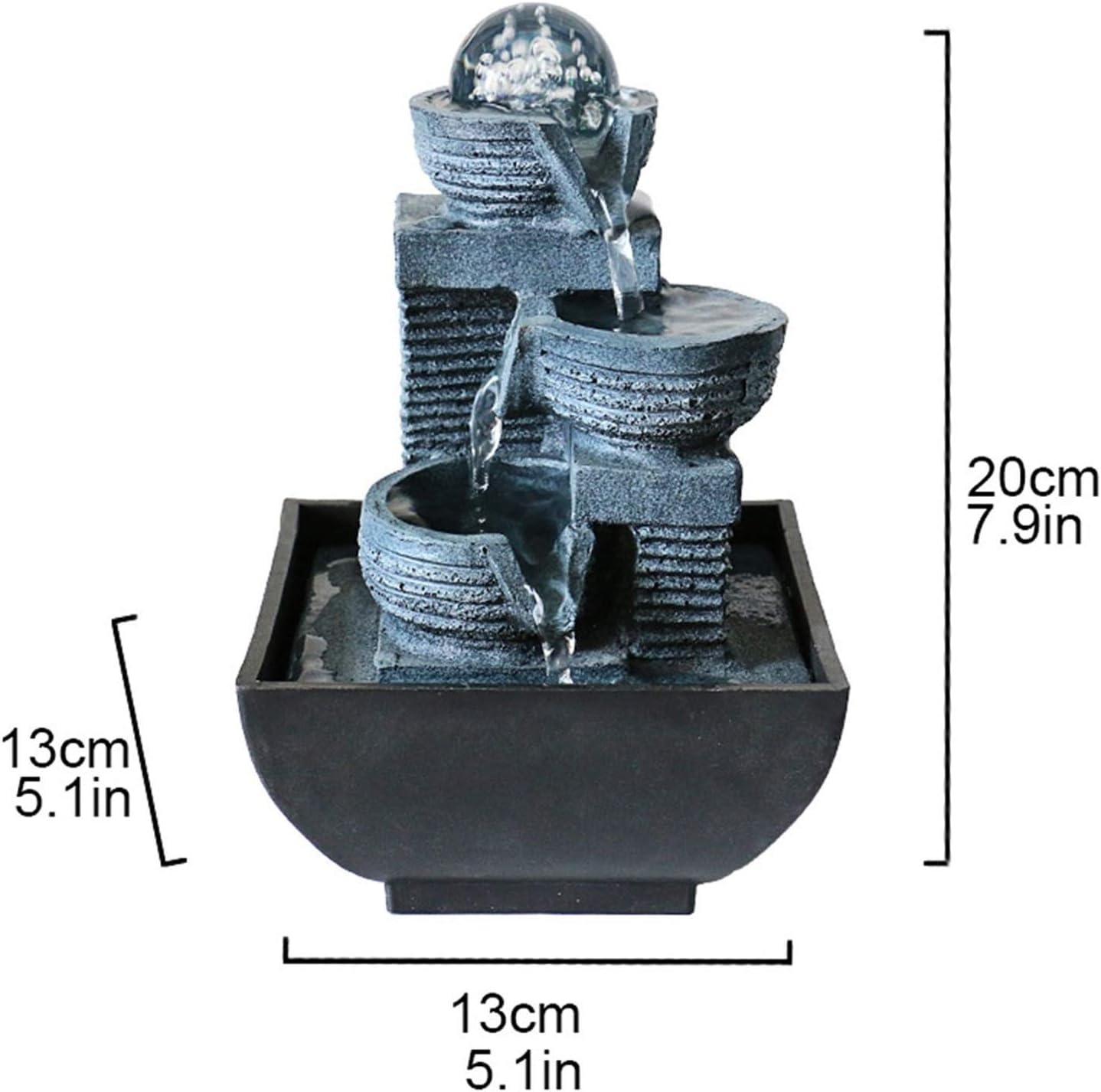 Tabletop Fountain Indoor and Outdoor Feng Shui Desktop Fountain 3-layer Small Relaxation Waterfall Desktop and Tabletop Fountain for Bedroom Living Room Home Office, 7.9" Height Desktop Fountain