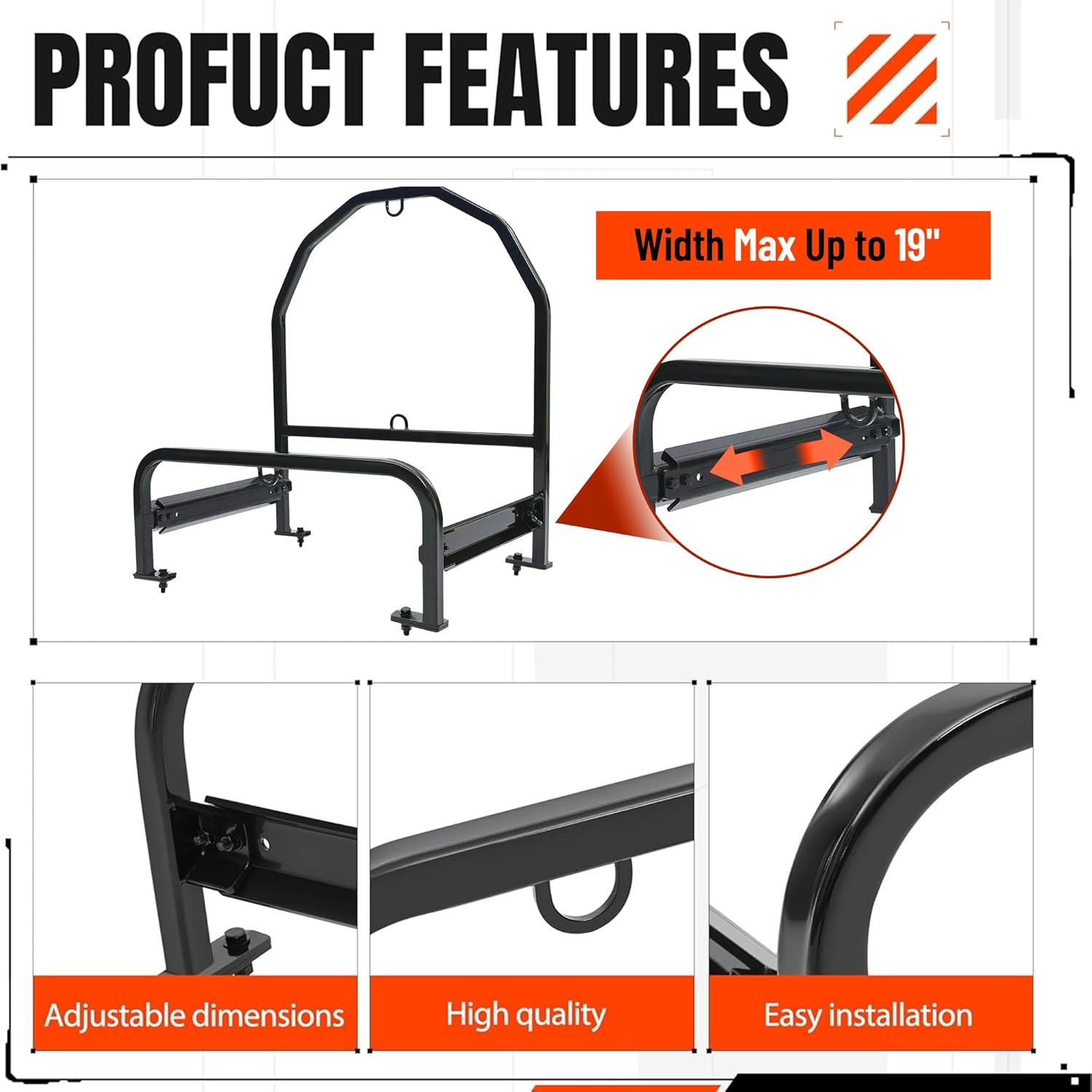 KUAFU Semi Truck Spare Tire Carrier Compatible with Volvo, Kenworth, Mack, Western Star, Freightliner, Peterbilt Universal Adjustable Spare Tire Rack Holder Width Max Up to 19"