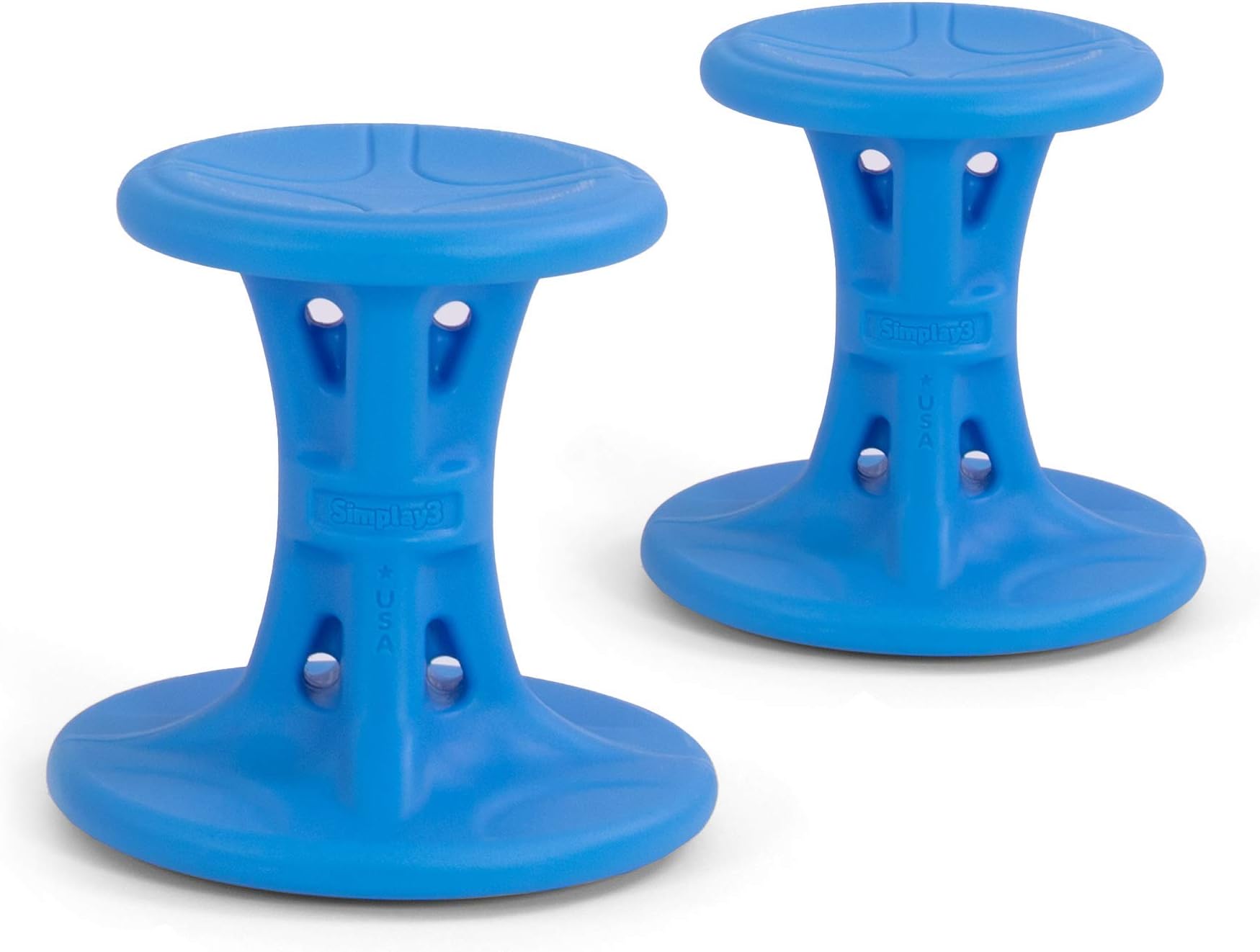 Simplay3 14" Play Around Wiggle Chairs 2-Pack, Kids Wobble Stools for Ages 5-8, Improved Focus and Attention - Blue, Made in USA