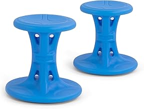 Simplay3 14" Play Around Wiggle Chairs 2-Pack, Kids Wobble Stools for Ages 5-8, Improved Focus and Attention - Blue, Made in USA