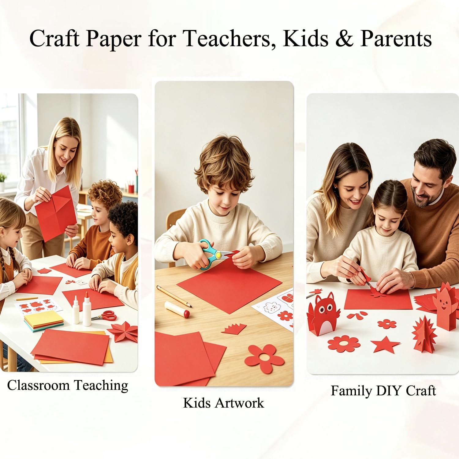 Lot de 100 feuilles de papier kraft rouge en vrac pour art - 45,7 x 61 cm - Poids moyen - Grand papier rouge pour tableau d'affichage, construction, origami-100 feuilles d'art colorées pour