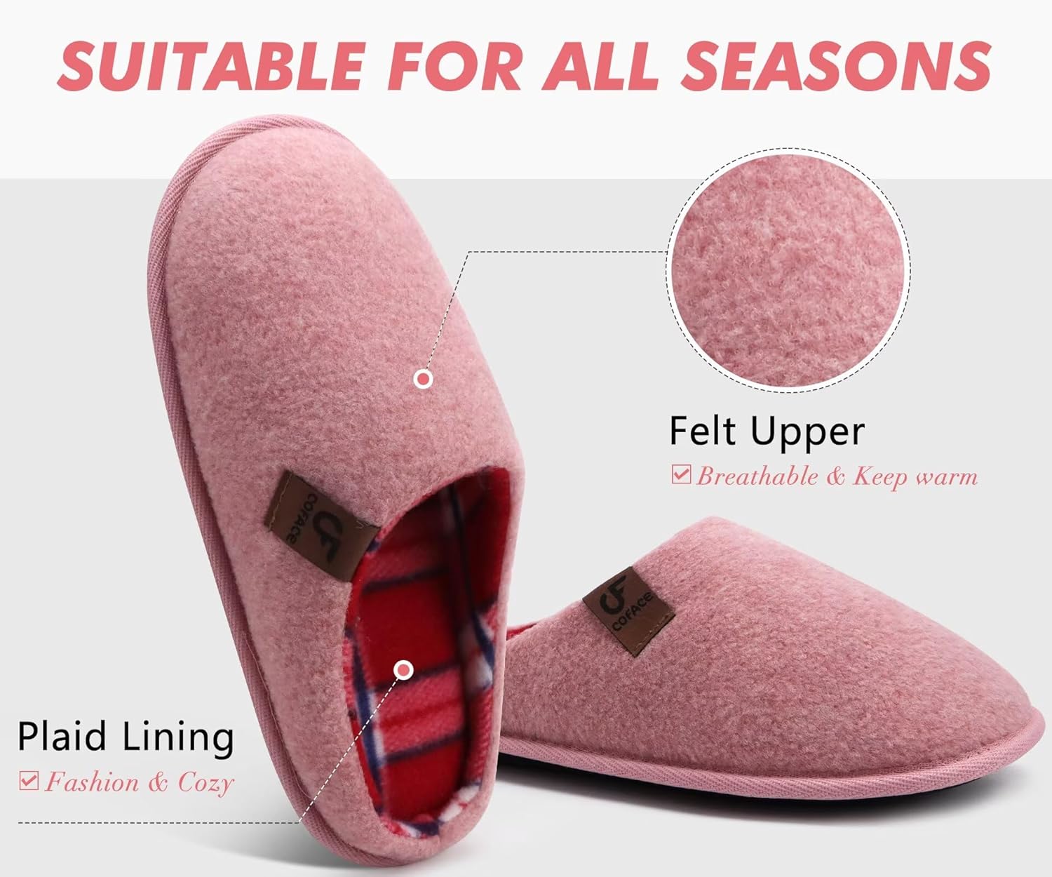 COFACE Unisex Mens Womens Cozy Memory Foam Scuff Slippers Casual Slip On Warm House Shoes Indoor/Outdoor Felt Sandal Slippers Size 4-15 - Image 4