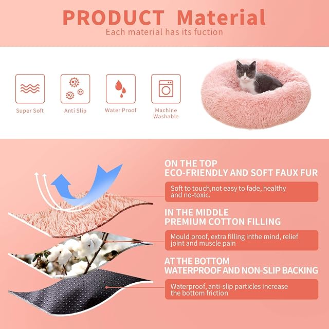 Foto 2 de 6 de BVAGSS Cama de Felpa Deluxe Plush Redonda de Pelo Nido de Donut para Mascotas Deluxe para Gatos y Perros…