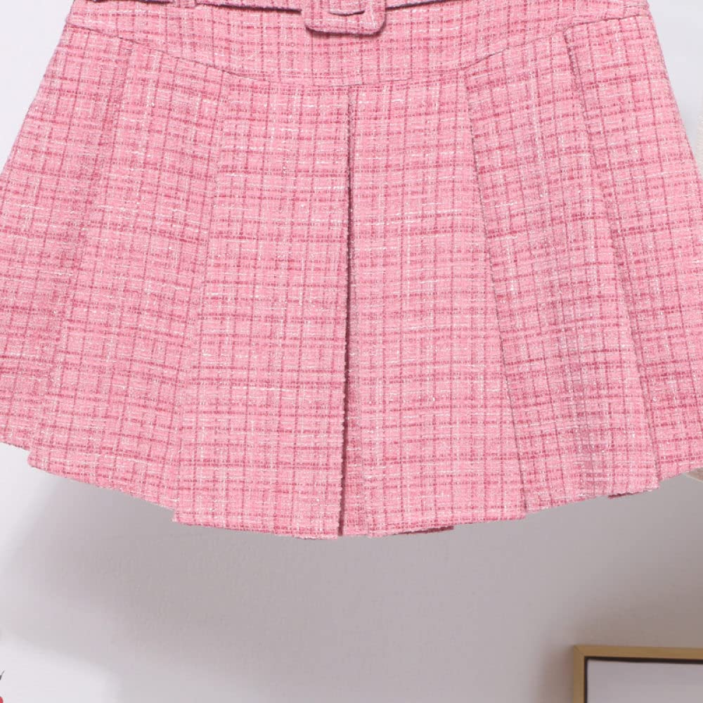 Rock Damen,Damen-Minirock Mit Hose Stilvoller Tweed-Faltenrock Mit Hoher Taille Und Gürtel, Glitzernder A-Linie, Geraffter, Eleganter Festival-Party-Kurzrock Für Mädchen Und Damen