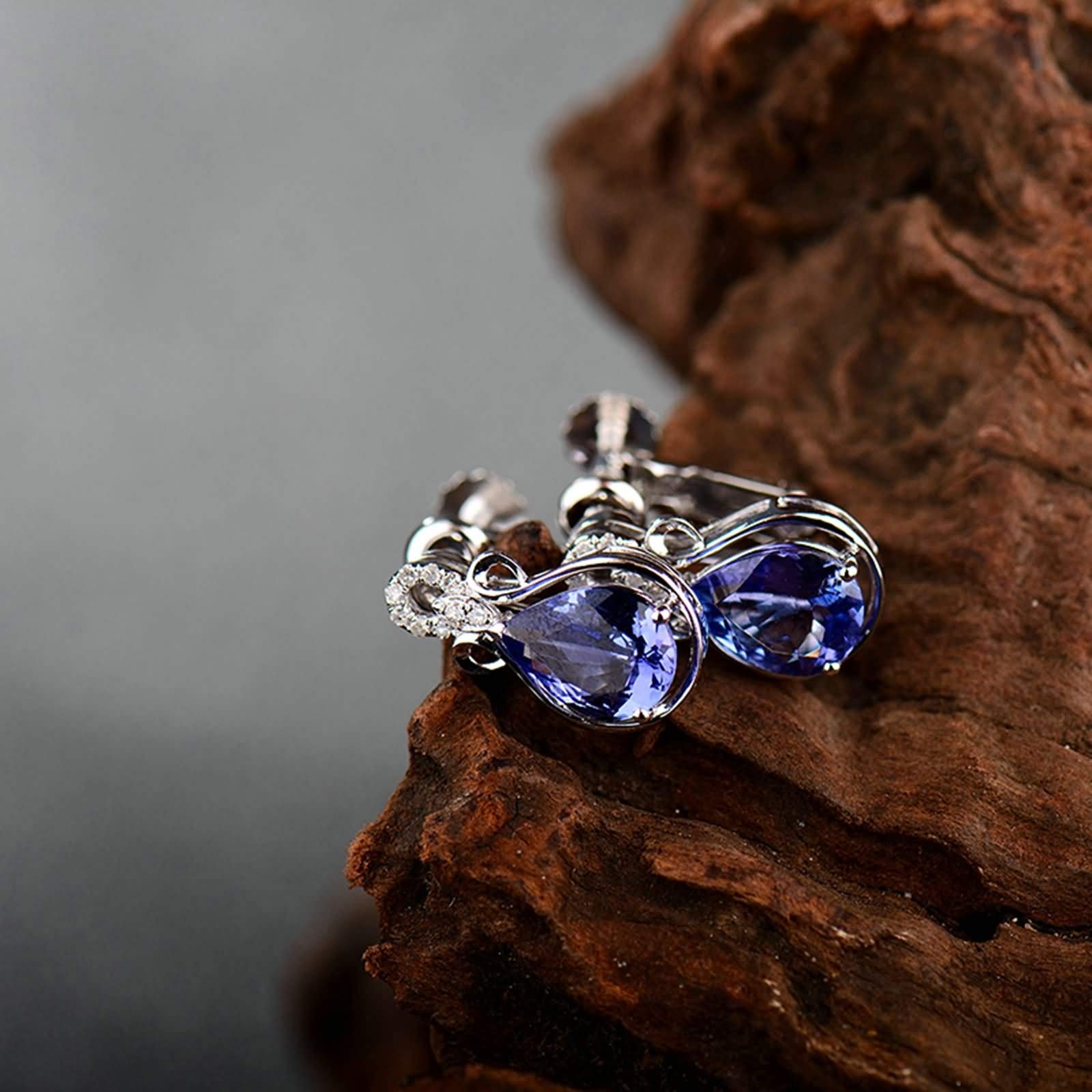Epinki Weißgold 18K Ohrringe Mädchen, Unique Ohrschmuck mit Tansanit 2.79ct Blau, Geburtstag Geschenke für Frauen Mutter/Freundin, Weiß Gold Blau