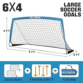 RUNBOW 6x4 ft Portable Kids Soccer Goal for Backyard Practice Soccer Net with Carry Bag (6x4 FT, 1 Pack, Grey Blue)