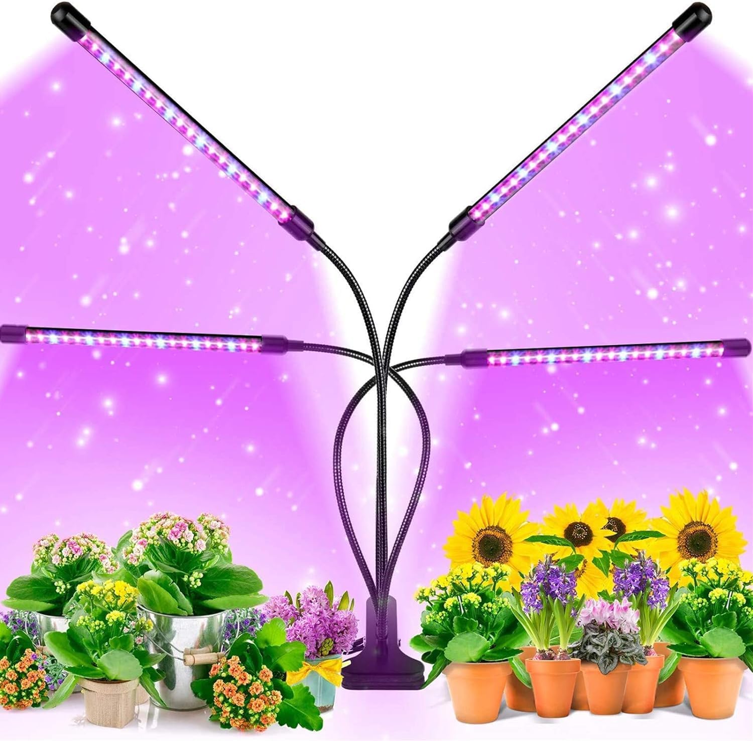 FORUBAR Grow Lights for Indoor Plants, Full Spectrum Grow Light, Indoor Plants Grow Lights 80beads 4 Head Timing with Red Blue Spectrum, Dimmable Levels with 3/9/12H Timer, Adjustable Gooseneck